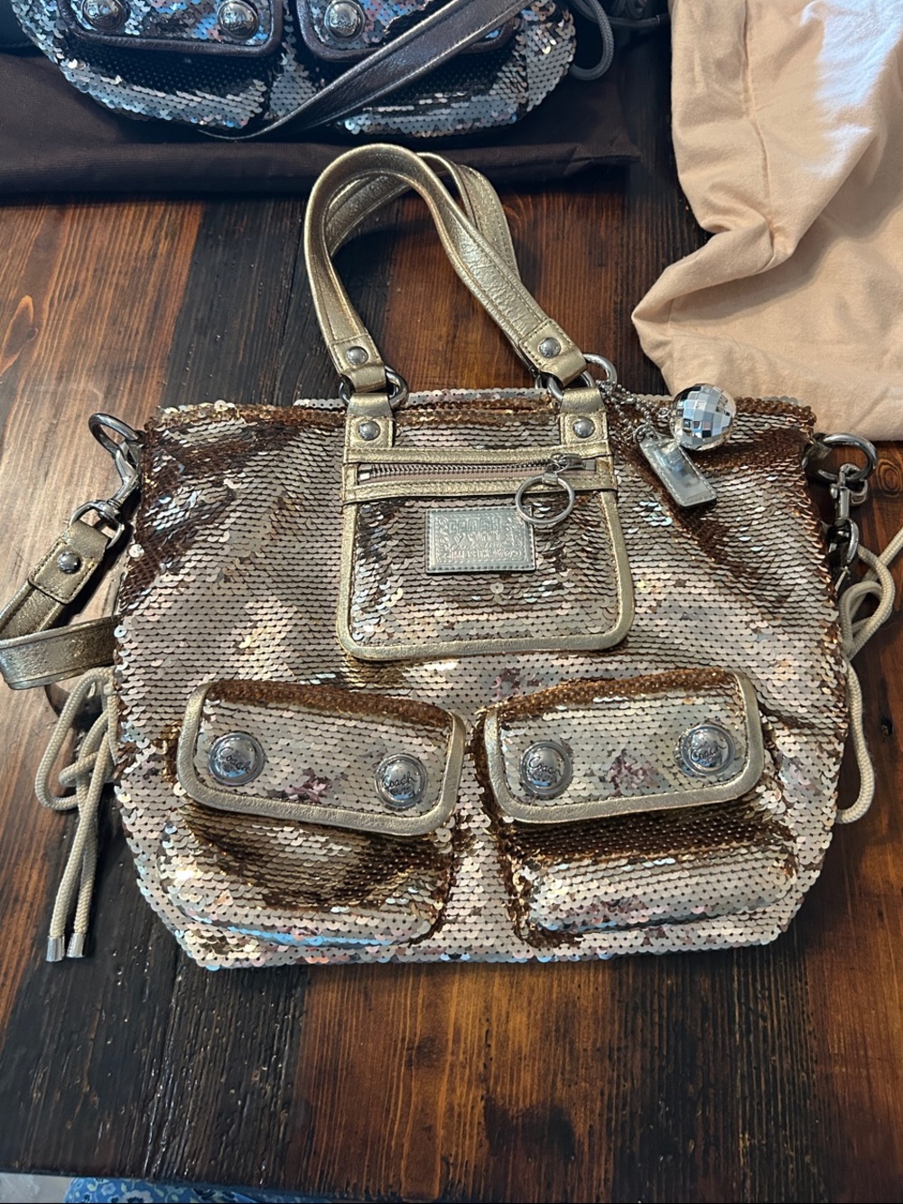 Coach Poppy Gold Sequin Spotlight Tote Bag